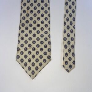 Robert Stock Mens Silk Necktie Cream Navy Red Medallion Geometric Handmade Tie